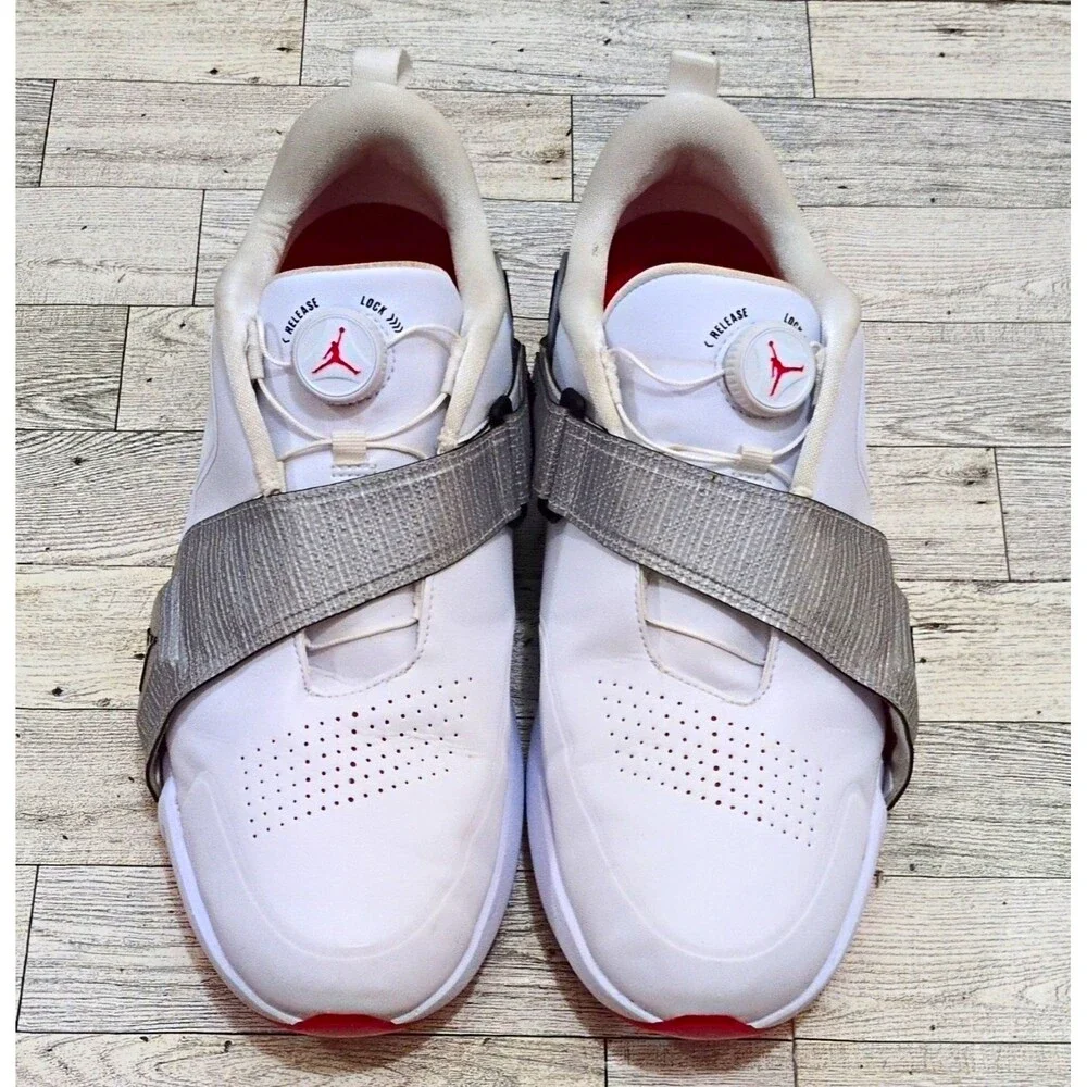 Jordan Golf Shoes Mens US 11.5 White Gray Red Strap Spiked FV6338-100